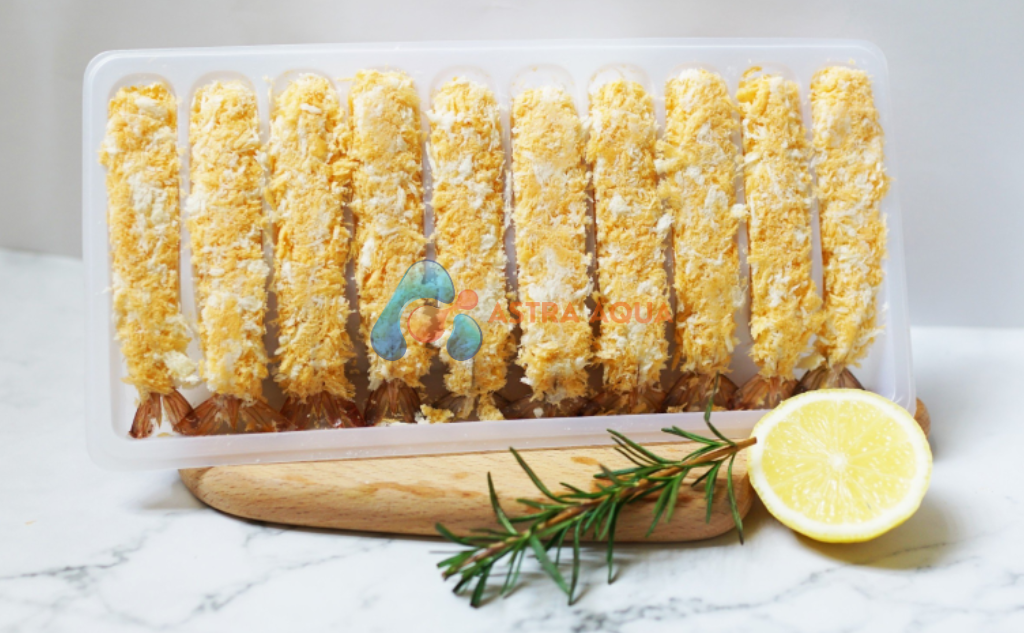 tôm thẻ chân trắng tẩm bột, xiên que