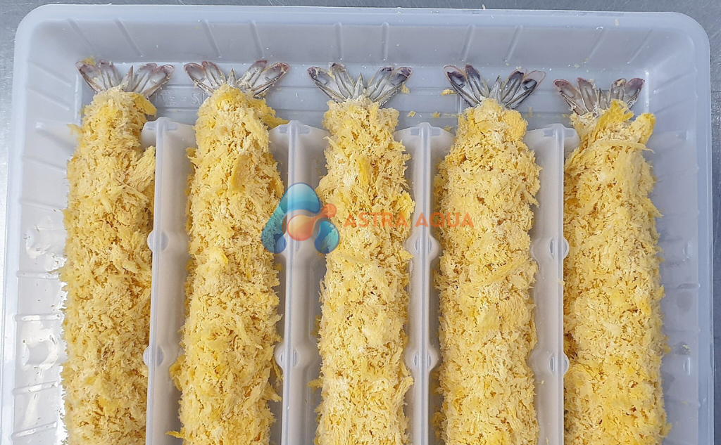 tôm thẻ chân trắng tẩm bột chiên xù, xiên que 